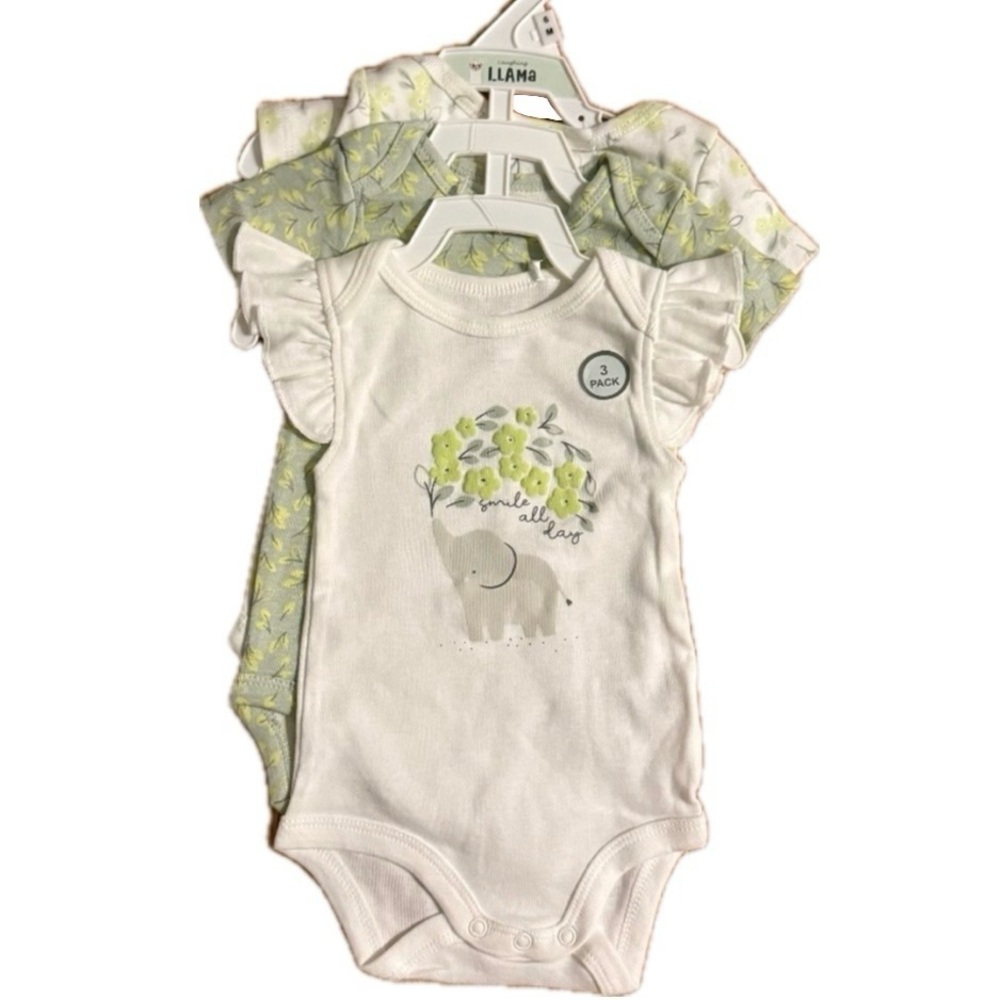 Laughing Llama Baby Girl Set Of 3 Coordinating Onesies
